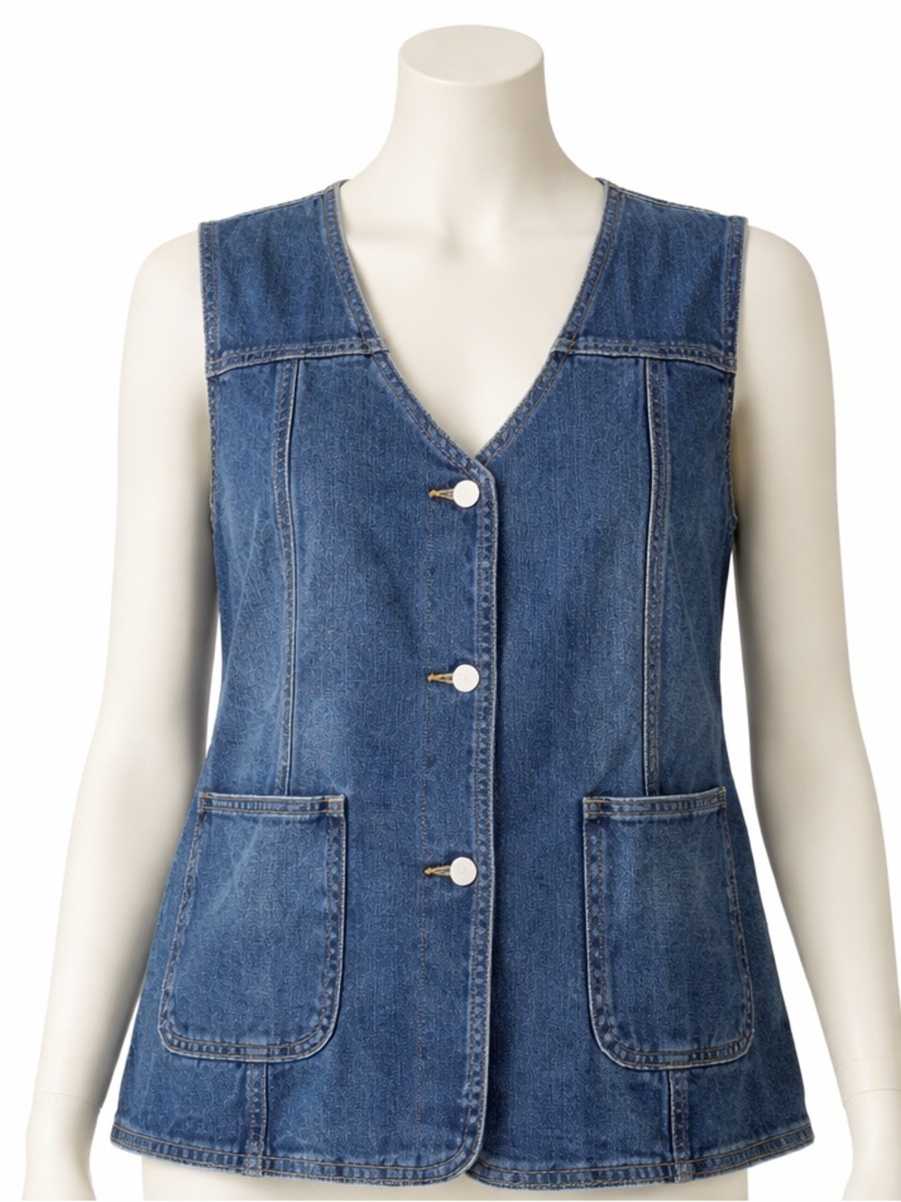 Denim Vest Womens Blue Button Front Sleeveless Jean Top Pockets Medium